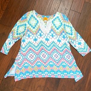 Ruby Rd Colorful Tunic with Lace Detail around the Neck size XL